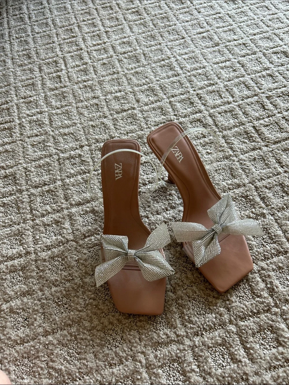 Zara Silver Jewel Bow Slingback Heeled Sandals. Worn once. Like new condition.
